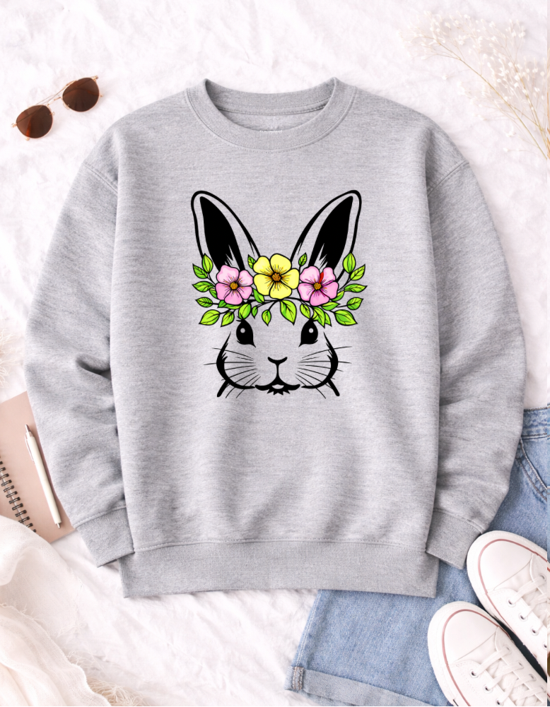 Floral Bunny Easter T-shirt for Kids and Adults - Cute Spring Apparel