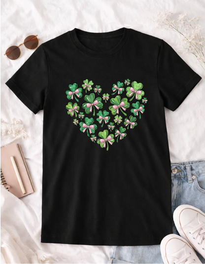 Clover Bow Heart St. Patrick's Day T-Shirt for Festive Celebrations
