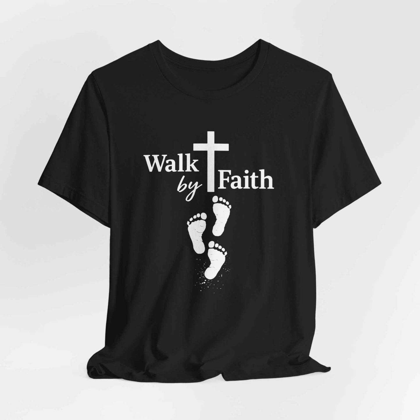 Walk by Faith T-Shirt - Christian Cross Design with Footprints Faith Tee