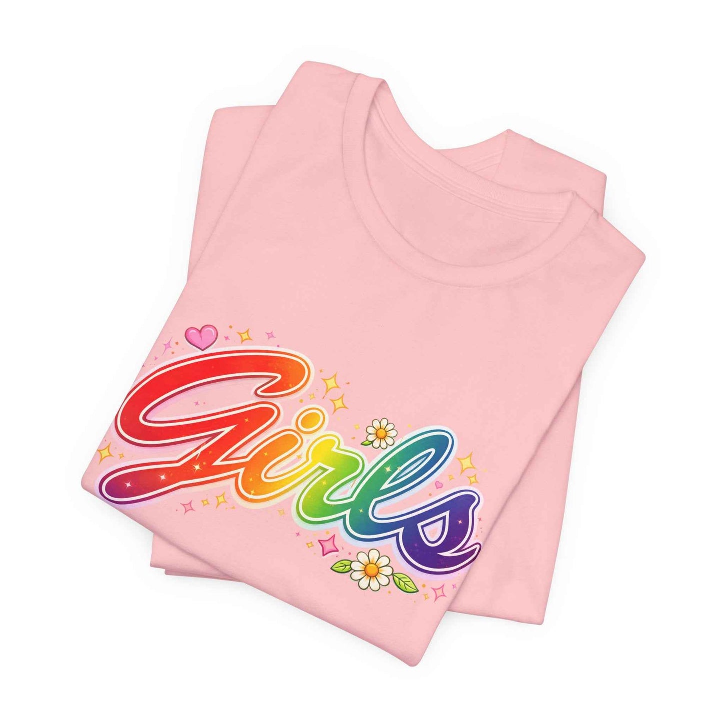 Rainbow Printed Girls T-Shirt for Friends | Vintage Style Girl Tee
