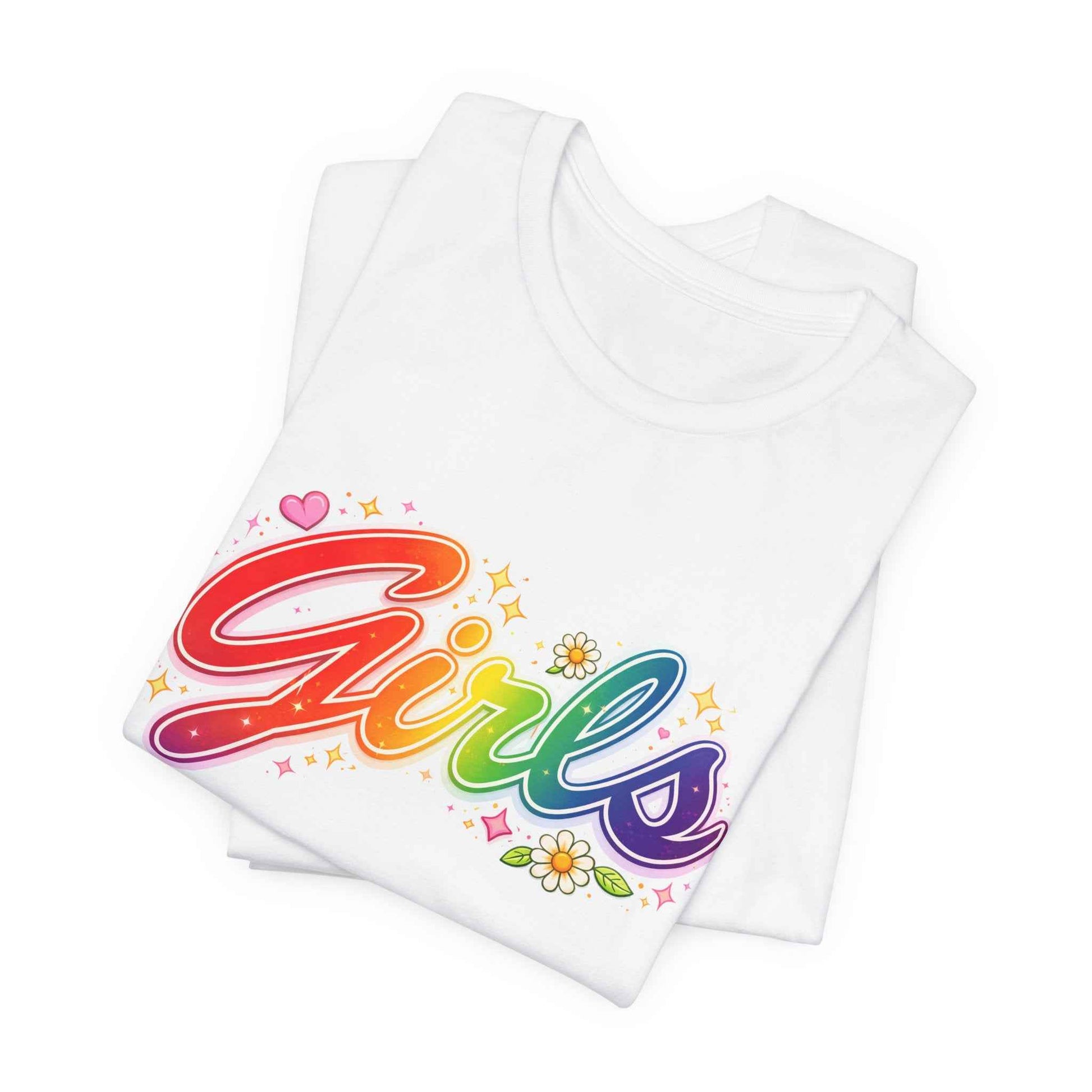 Rainbow Printed Girls T-Shirt for Friends | Vintage Style Girl Tee