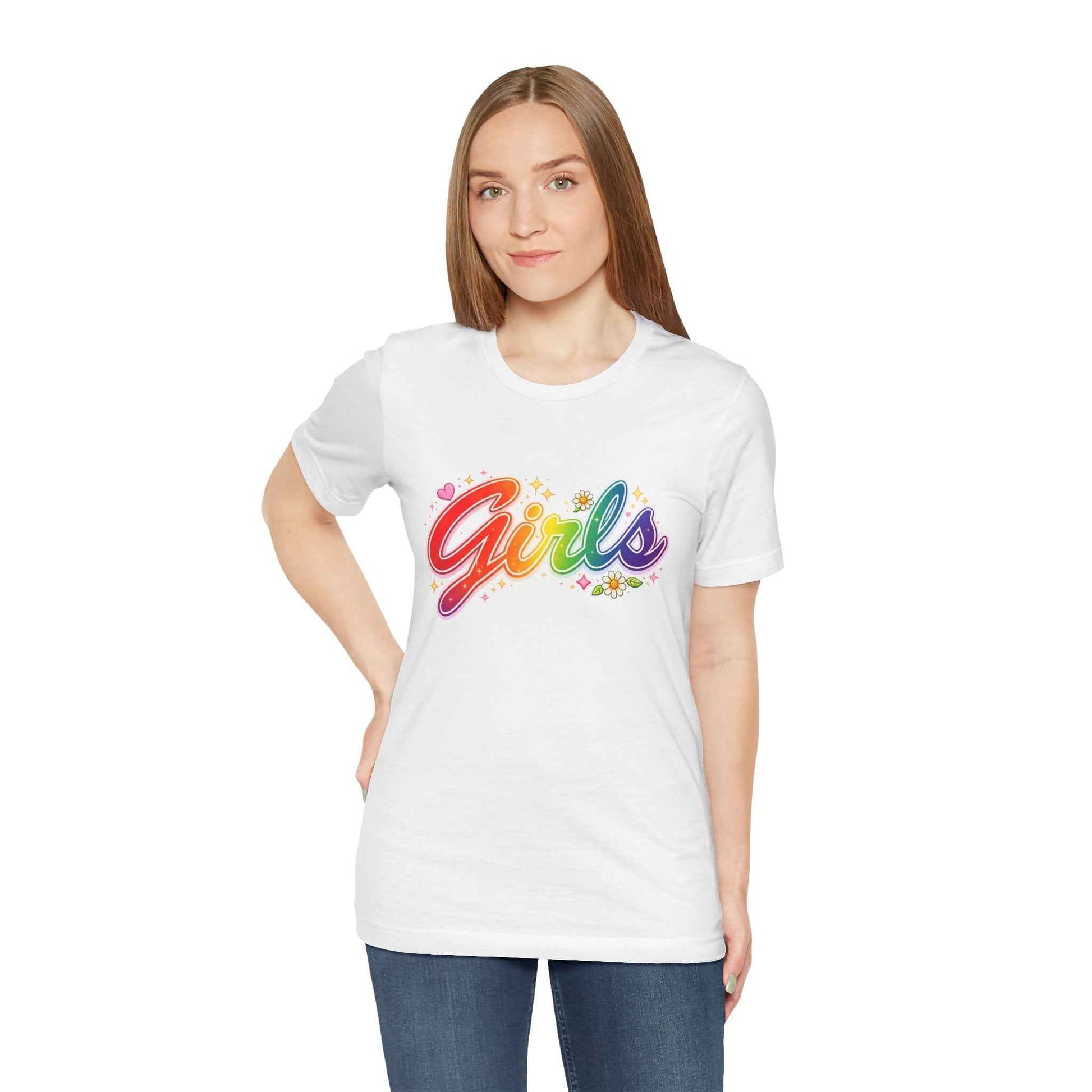 Rainbow Printed Girls T-Shirt for Friends | Vintage Style Girl Tee