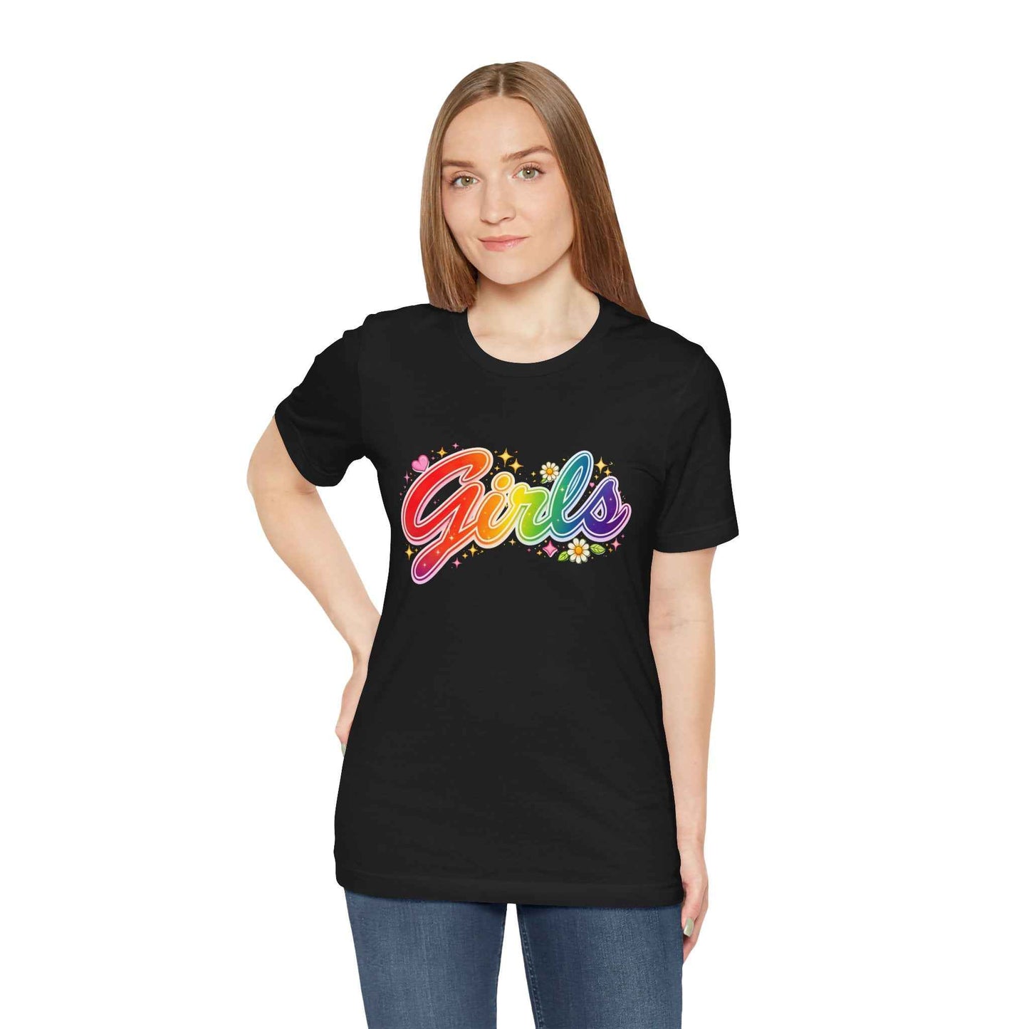 Rainbow Printed Girls T-Shirt for Friends | Vintage Style Girl Tee