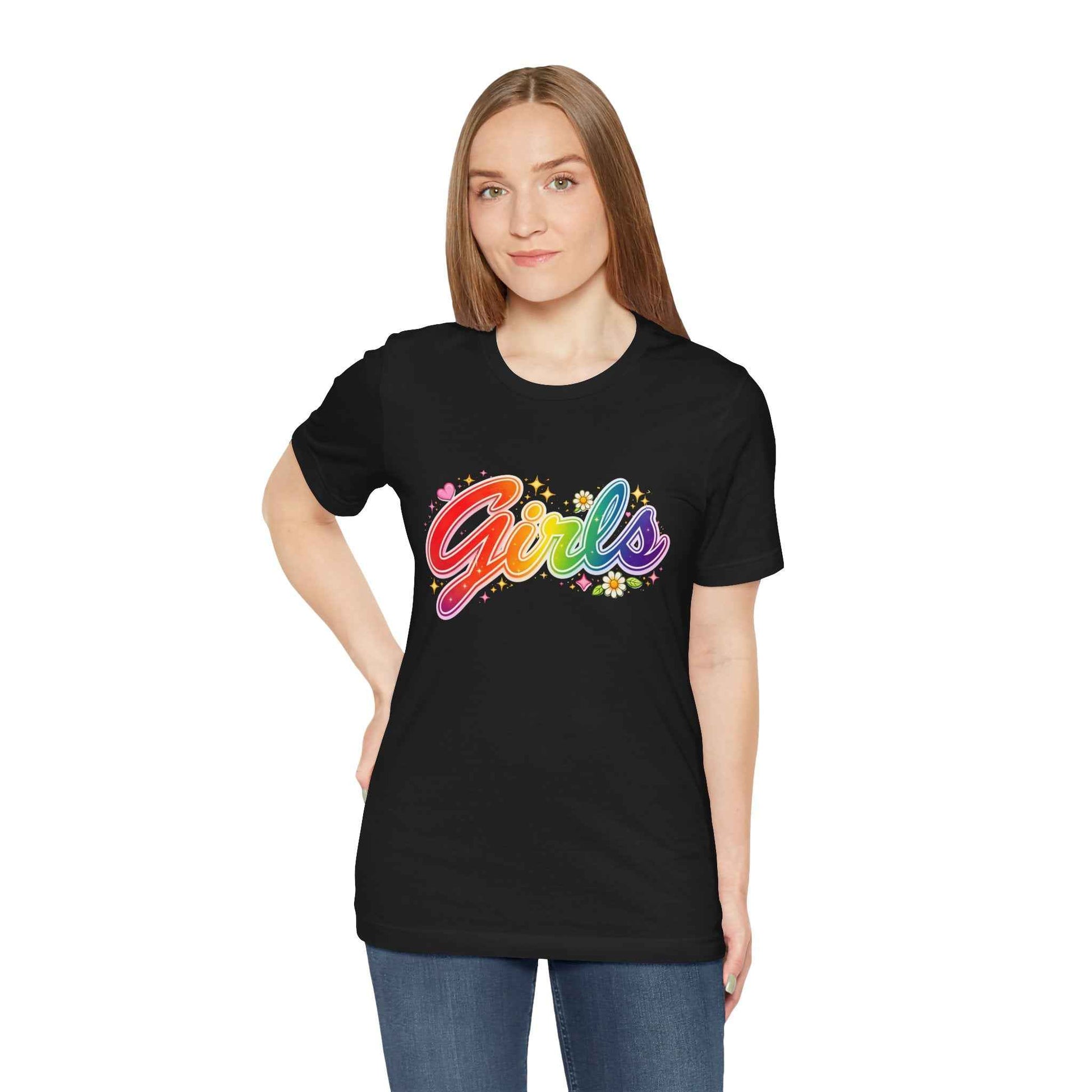 Rainbow Printed Girls T-Shirt for Friends | Vintage Style Girl Tee