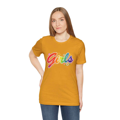 Rainbow Printed Girls T-Shirt for Friends | Vintage Style Girl Tee