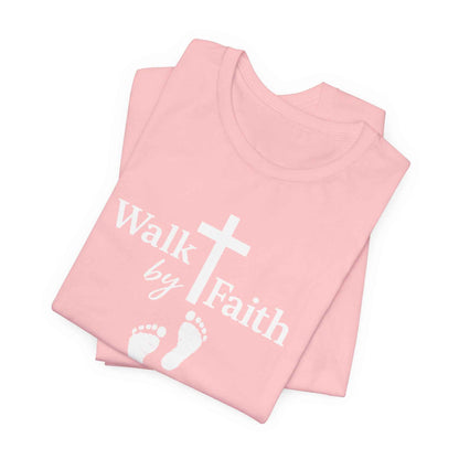 Walk by Faith T-Shirt - Christian Cross Design with Footprints Faith Tee