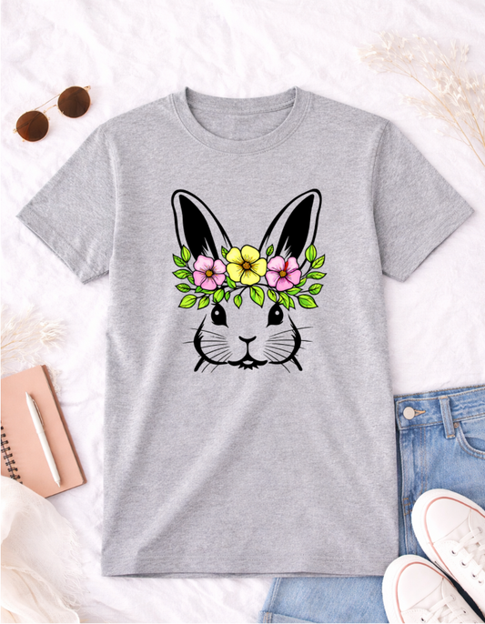 Floral Bunny Easter T-shirt for Kids and Adults - Cute Spring Apparel