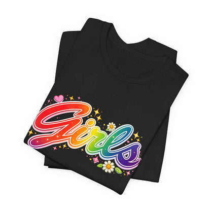 Rainbow Printed Girls T-Shirt for Friends | Vintage Style Girl Tee