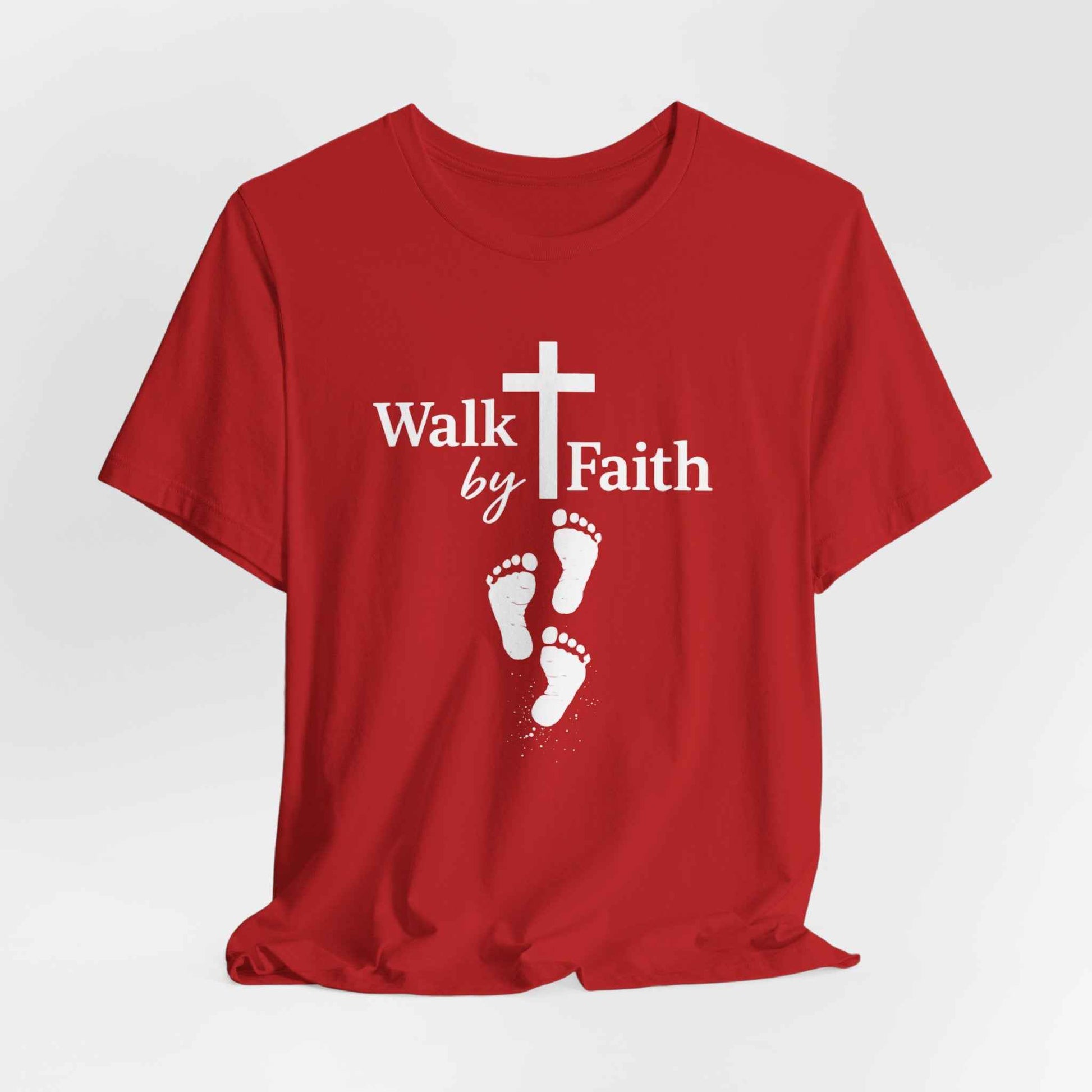 Walk by Faith T-Shirt - Christian Cross Design with Footprints Faith Tee
