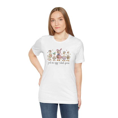 Goose Family Easter T-Shirt - Adorable Pastel Tee with Eggy-Tailed Goose Design