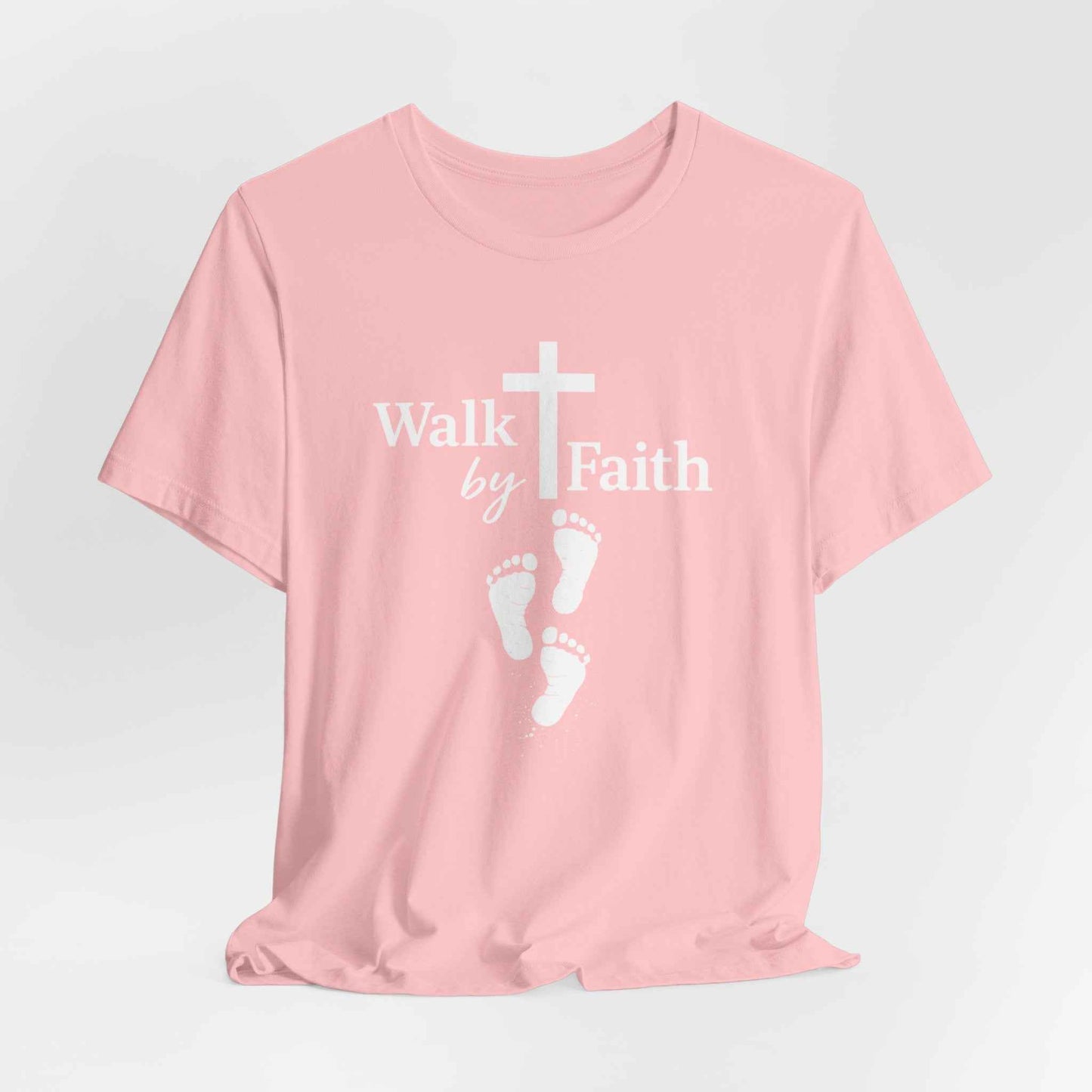 Walk by Faith T-Shirt - Christian Cross Design with Footprints Faith Tee