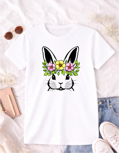 Floral Bunny Easter T-shirt for Kids and Adults - Cute Spring Apparel