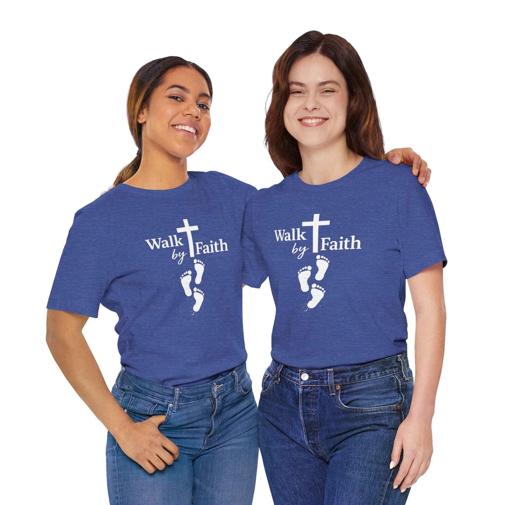 Walk by Faith T-Shirt - Christian Cross Design with Footprints Faith Tee