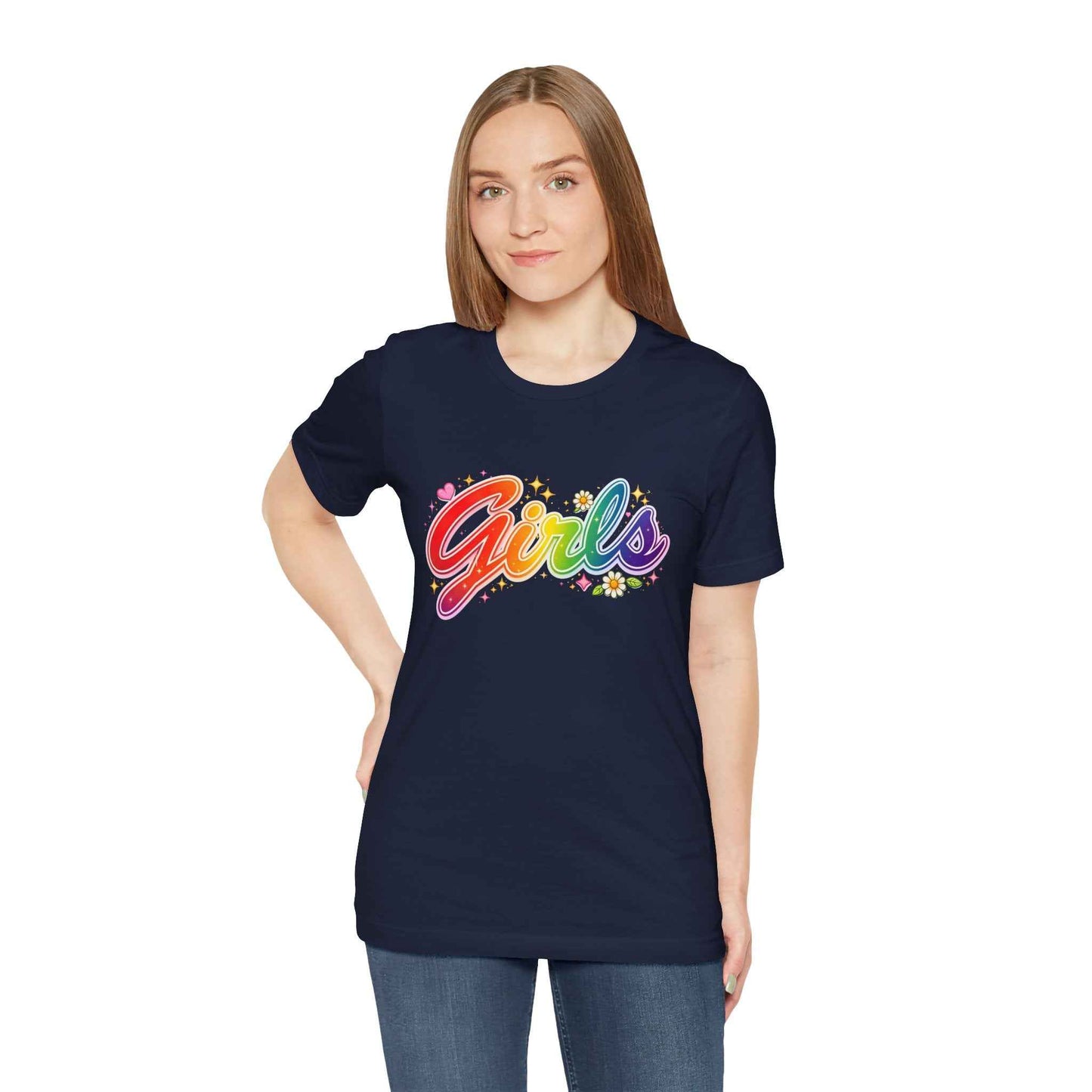 Rainbow Printed Girls T-Shirt for Friends | Vintage Style Girl Tee