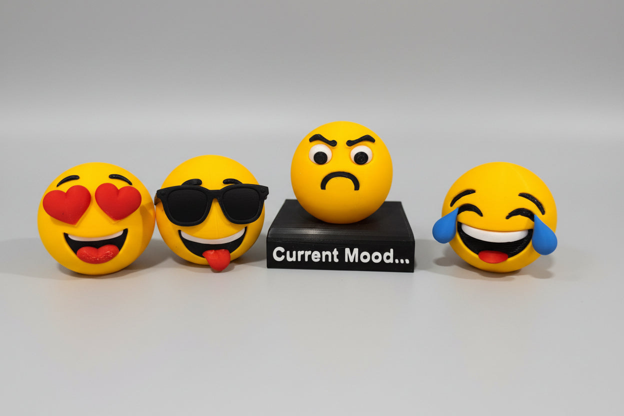 3D Printed Emoji Mood Set: Fun Desk Decor, Novelty Gift - MadJax Prints