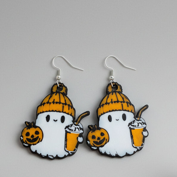 3D Printed Ghost Earrings: Pumpkin Spice Latte & Jack-o'-Lantern - MadJax Prints
