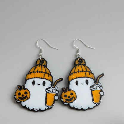 3D Printed Ghost Earrings: Pumpkin Spice Latte & Jack-o'-Lantern - MadJax Prints