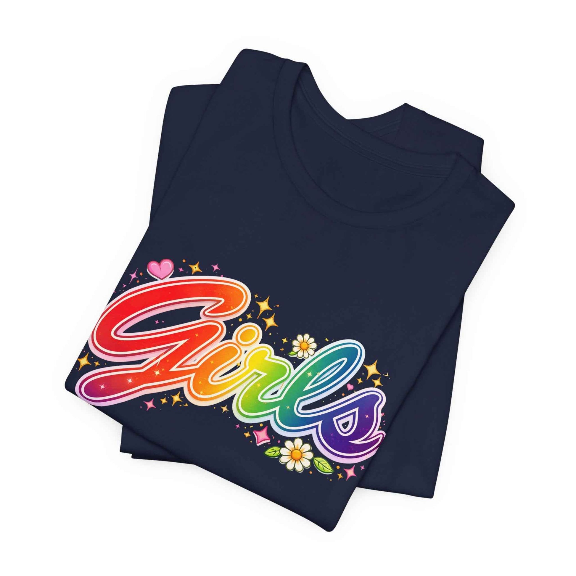 Rainbow Printed Girls T-Shirt for Friends | Vintage Style Girl Tee