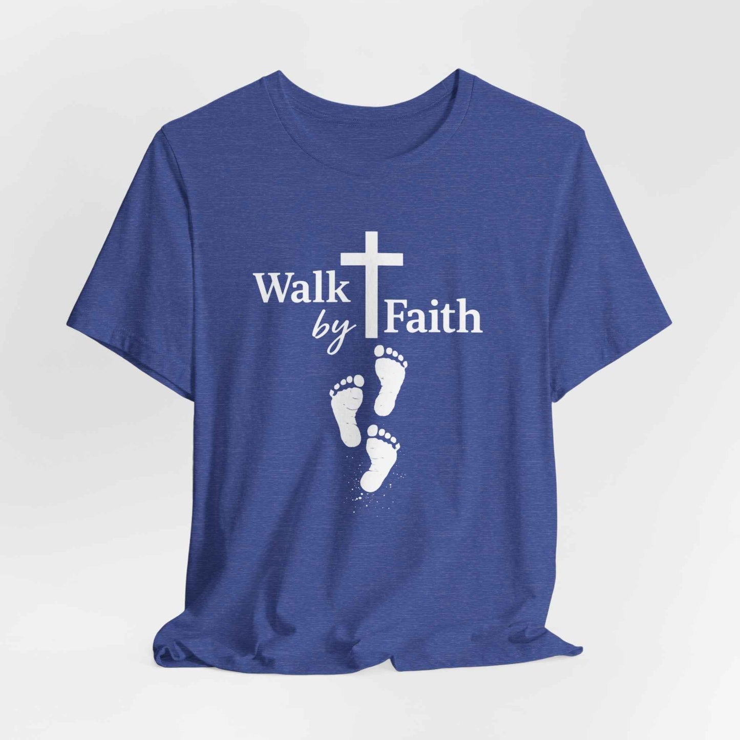 Walk by Faith T-Shirt - Christian Cross Design with Footprints Faith Tee