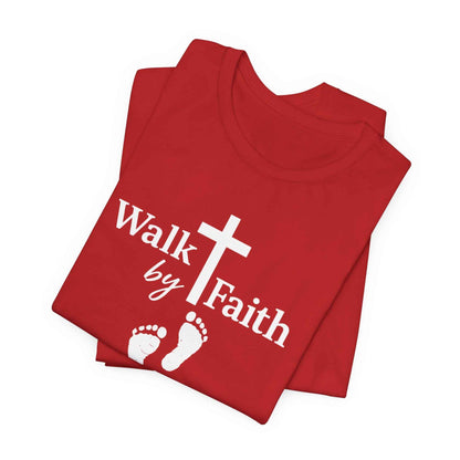 Walk by Faith T-Shirt - Christian Cross Design with Footprints Faith Tee
