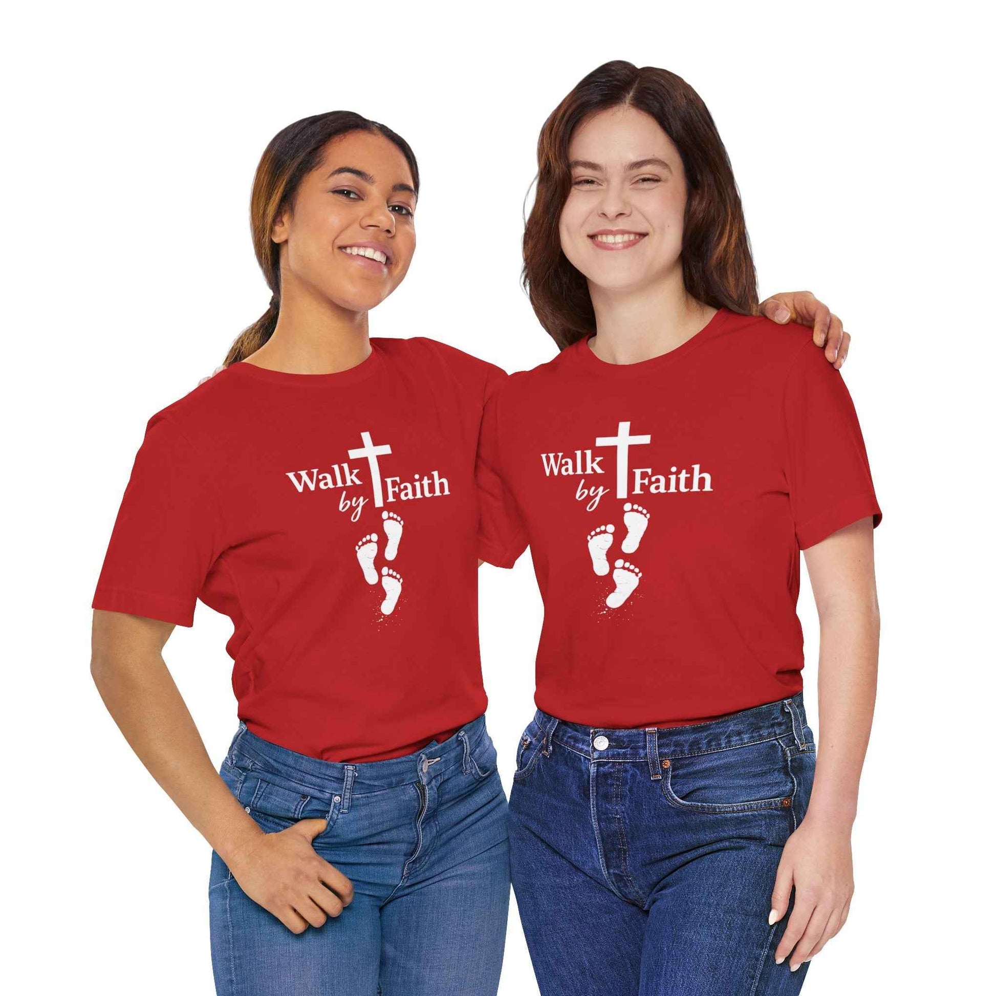 Walk by Faith T-Shirt - Christian Cross Design with Footprints Faith Tee