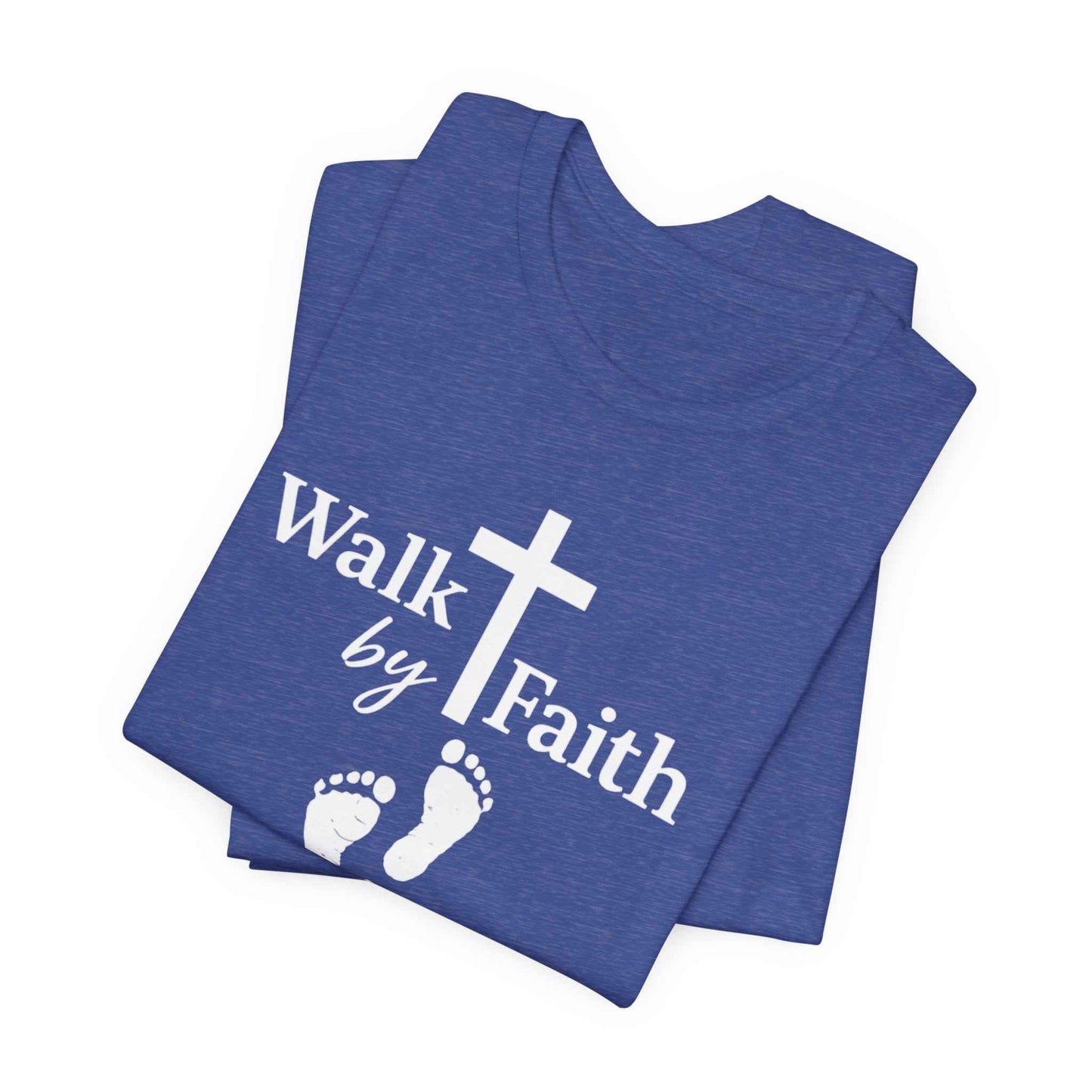 Walk by Faith T-Shirt - Christian Cross Design with Footprints Faith Tee