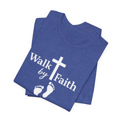 Walk by Faith T-Shirt - Christian Cross Design with Footprints Faith Tee