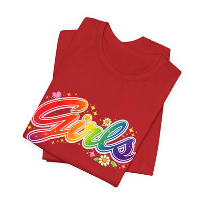Rainbow Printed Girls T-Shirt for Friends | Vintage Style Girl Tee