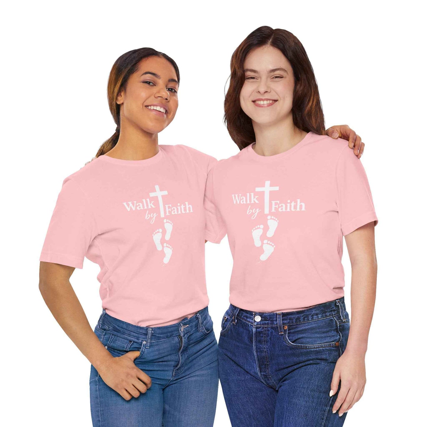 Walk by Faith T-Shirt - Christian Cross Design with Footprints Faith Tee