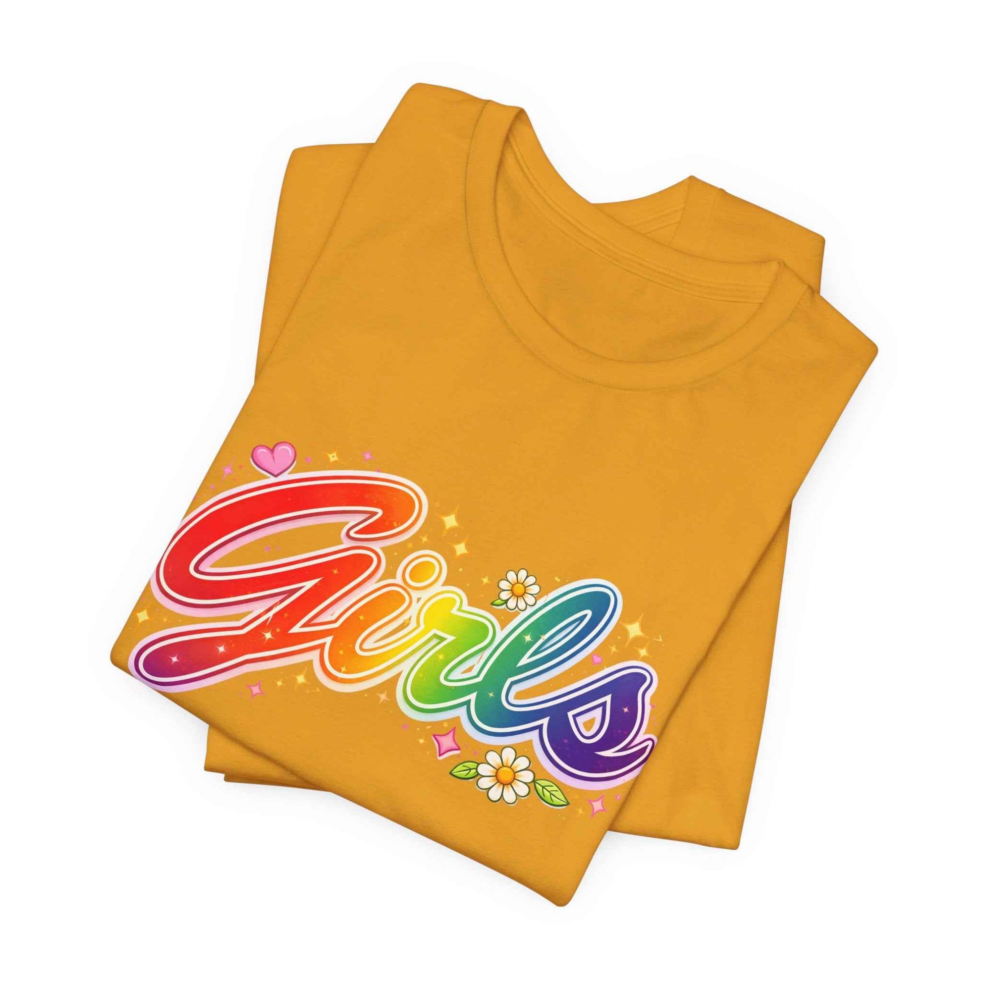 Rainbow Printed Girls T-Shirt for Friends | Vintage Style Girl Tee