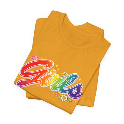 Rainbow Printed Girls T-Shirt for Friends | Vintage Style Girl Tee