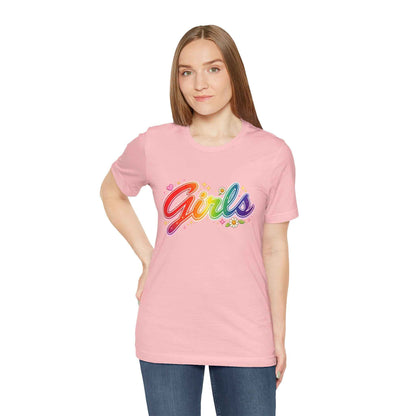 Rainbow Printed Girls T-Shirt for Friends | Vintage Style Girl Tee
