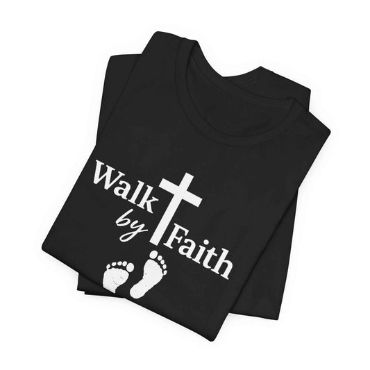 Walk by Faith T-Shirt - Christian Cross Design with Footprints Faith Tee