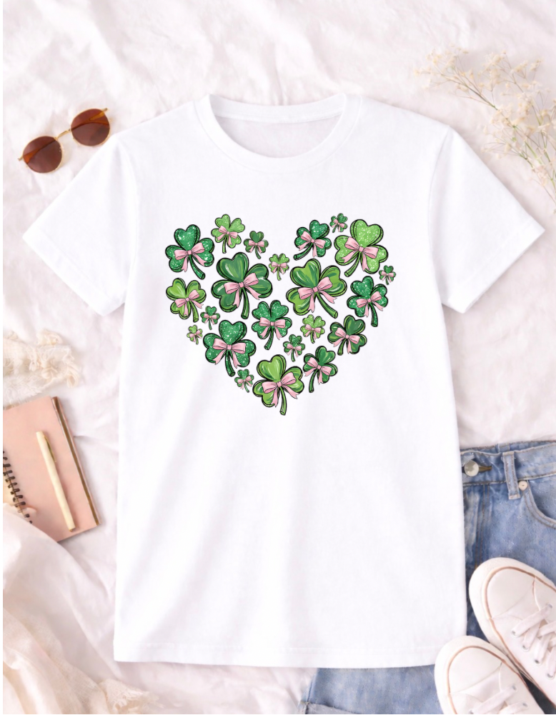 Clover Bow Heart St. Patrick's Day T-Shirt for Festive Celebrations