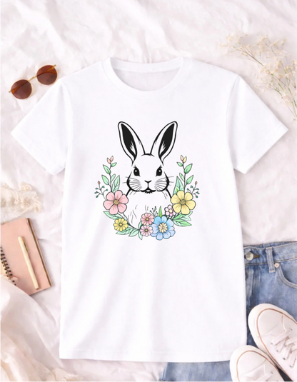 Bunny Easter T-shirt with Floral Design for Festive Celebrations