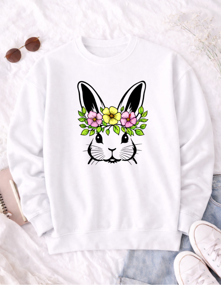 Floral Bunny Easter T-shirt for Kids and Adults - Cute Spring Apparel