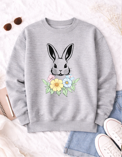 Bunny Floral Easter T-shirt - Cute Spring Graphic Tee for Kids and Adults