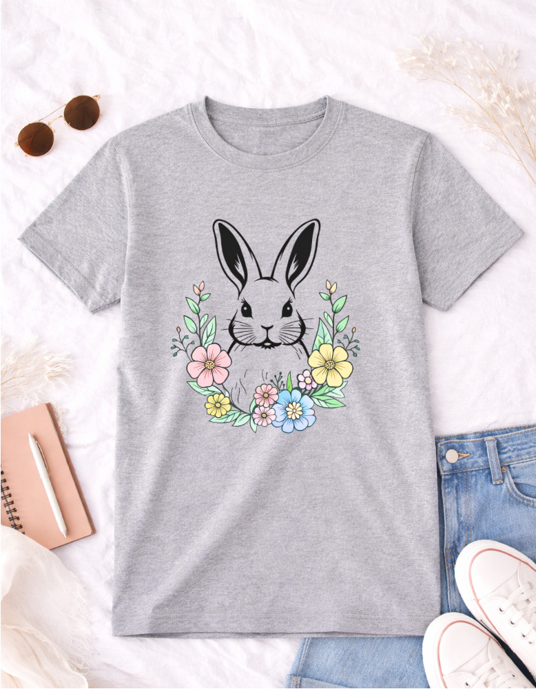 Bunny Easter T-shirt with Floral Design for Festive Celebrations