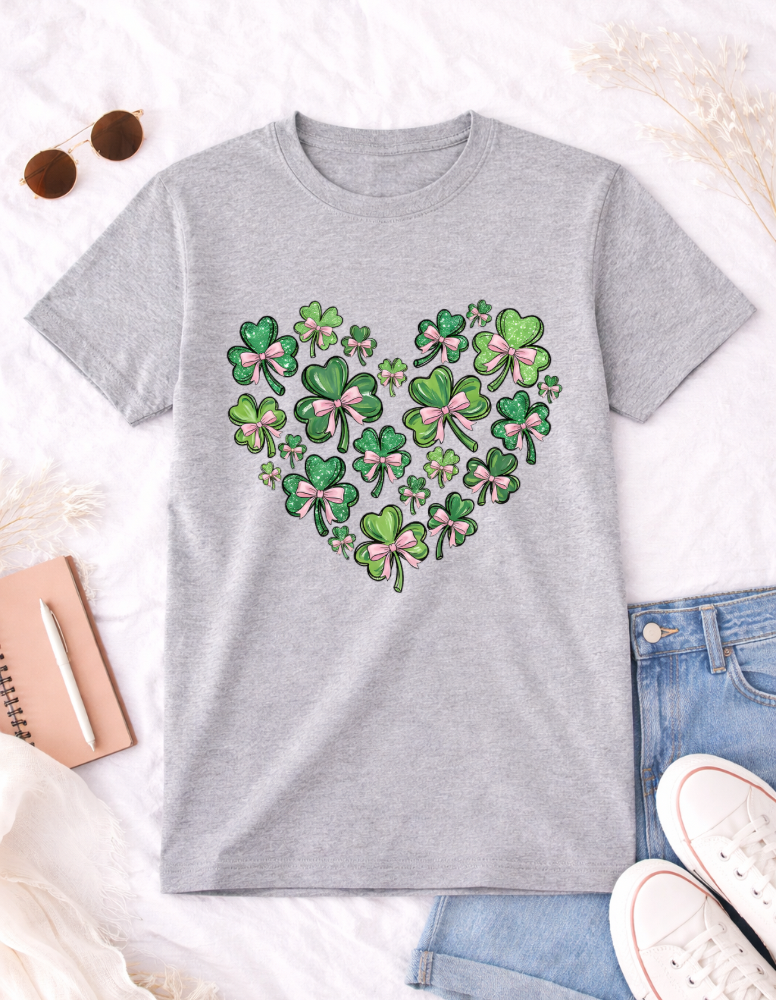 Clover Bow Heart St. Patrick's Day T-Shirt for Festive Celebrations