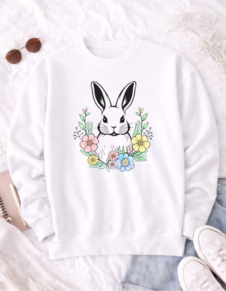 Bunny Easter T-shirt with Floral Design for Festive Celebrations