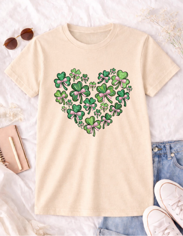 Clover Bow Heart St. Patrick's Day T-Shirt for Festive Celebrations