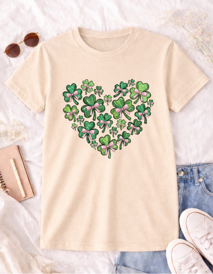 Clover Bow Heart St. Patrick's Day T-Shirt for Festive Celebrations