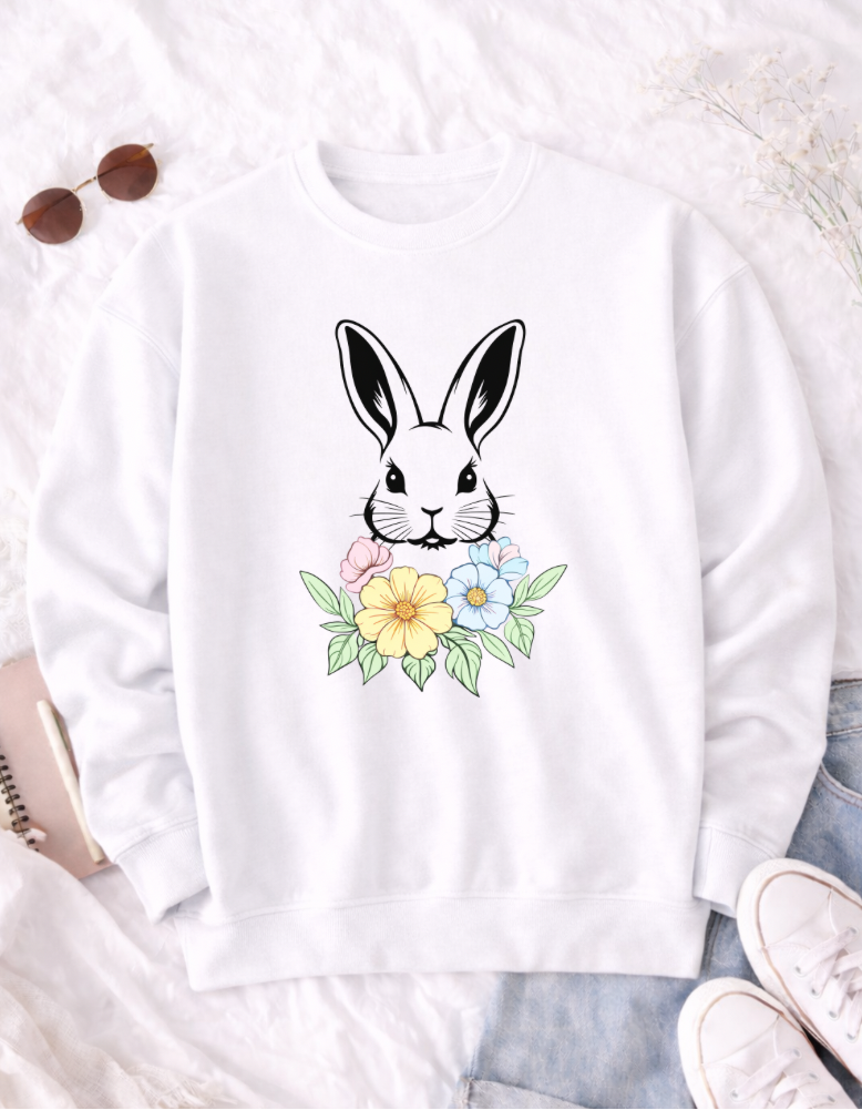 Bunny Floral Easter T-shirt - Cute Spring Graphic Tee for Kids and Adults