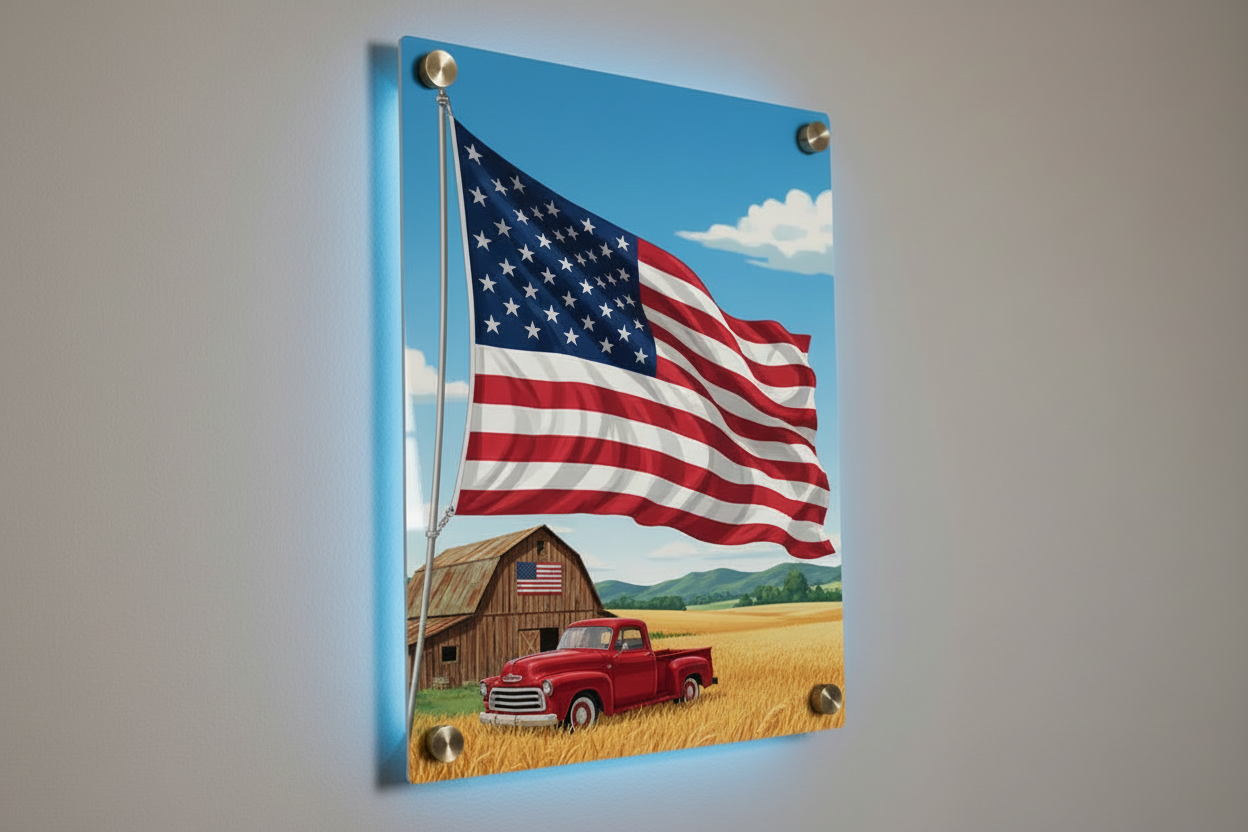 American Flag and Field Metal Print