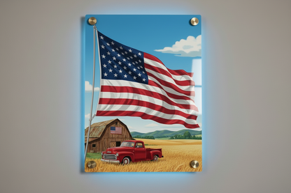 American Flag and Field Metal Print