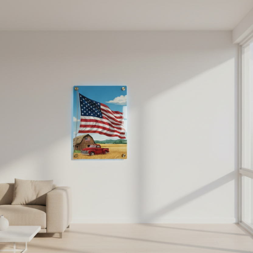 American Flag and Field Metal Print