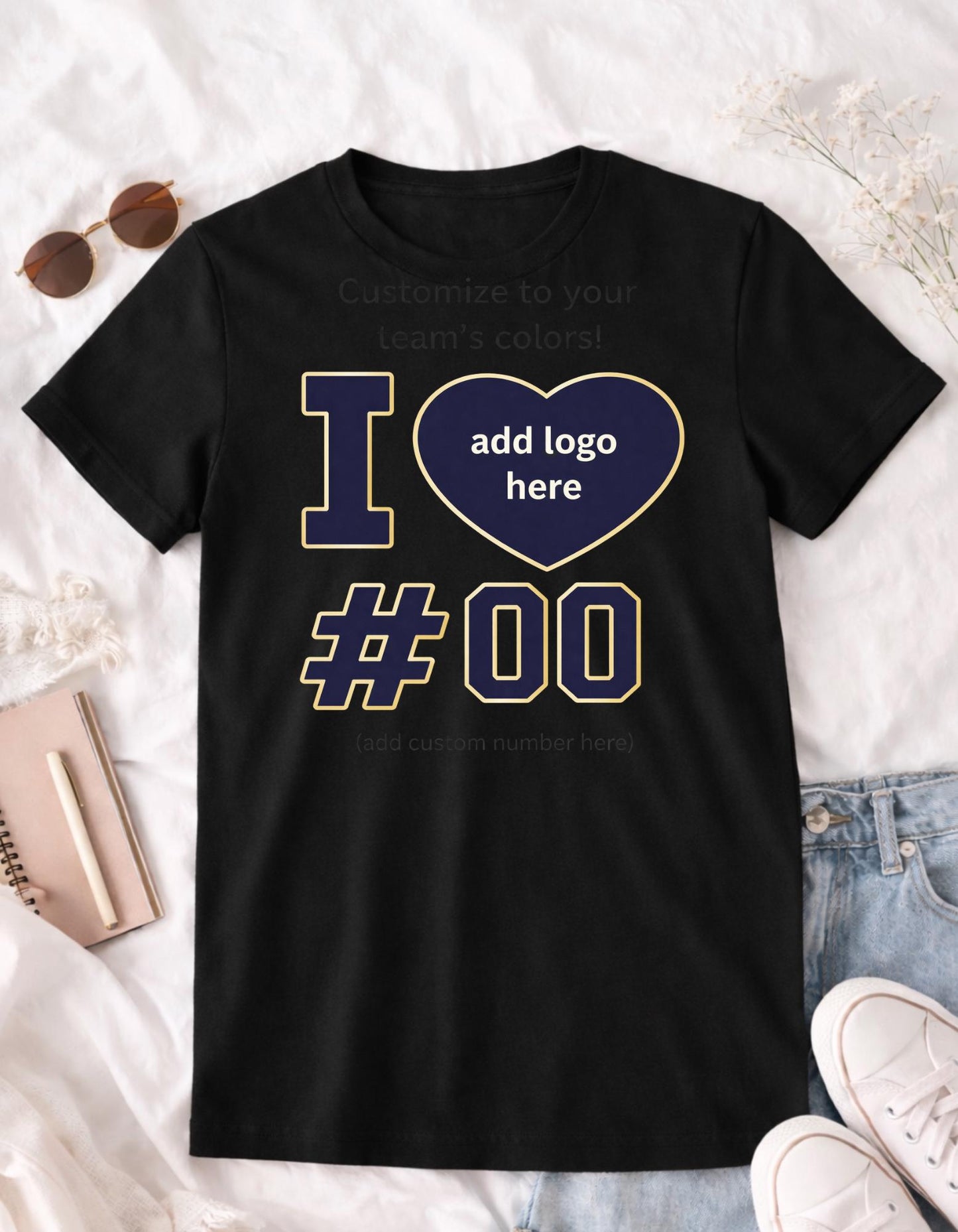 Custom “I Heart” Team Spirit Shirt | Personalized Number & Logo | Game Day Apparel | Sports Fan Tee