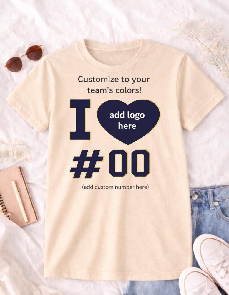 Custom “I Heart” Team Spirit Shirt | Personalized Number & Logo | Game Day Apparel | Sports Fan Tee