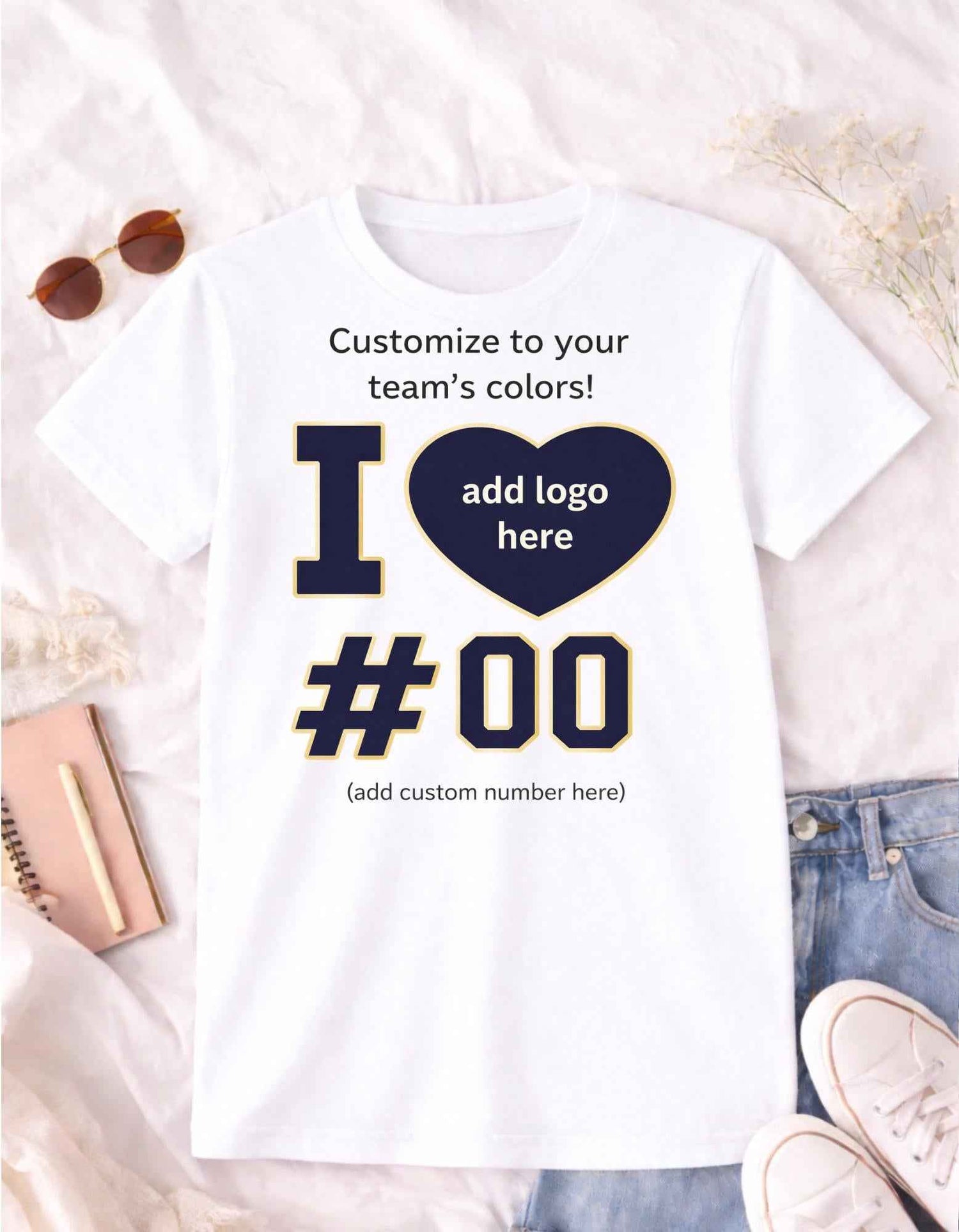 Custom “I Heart” Team Spirit Shirt | Personalized Number & Logo | Game Day Apparel | Sports Fan Tee