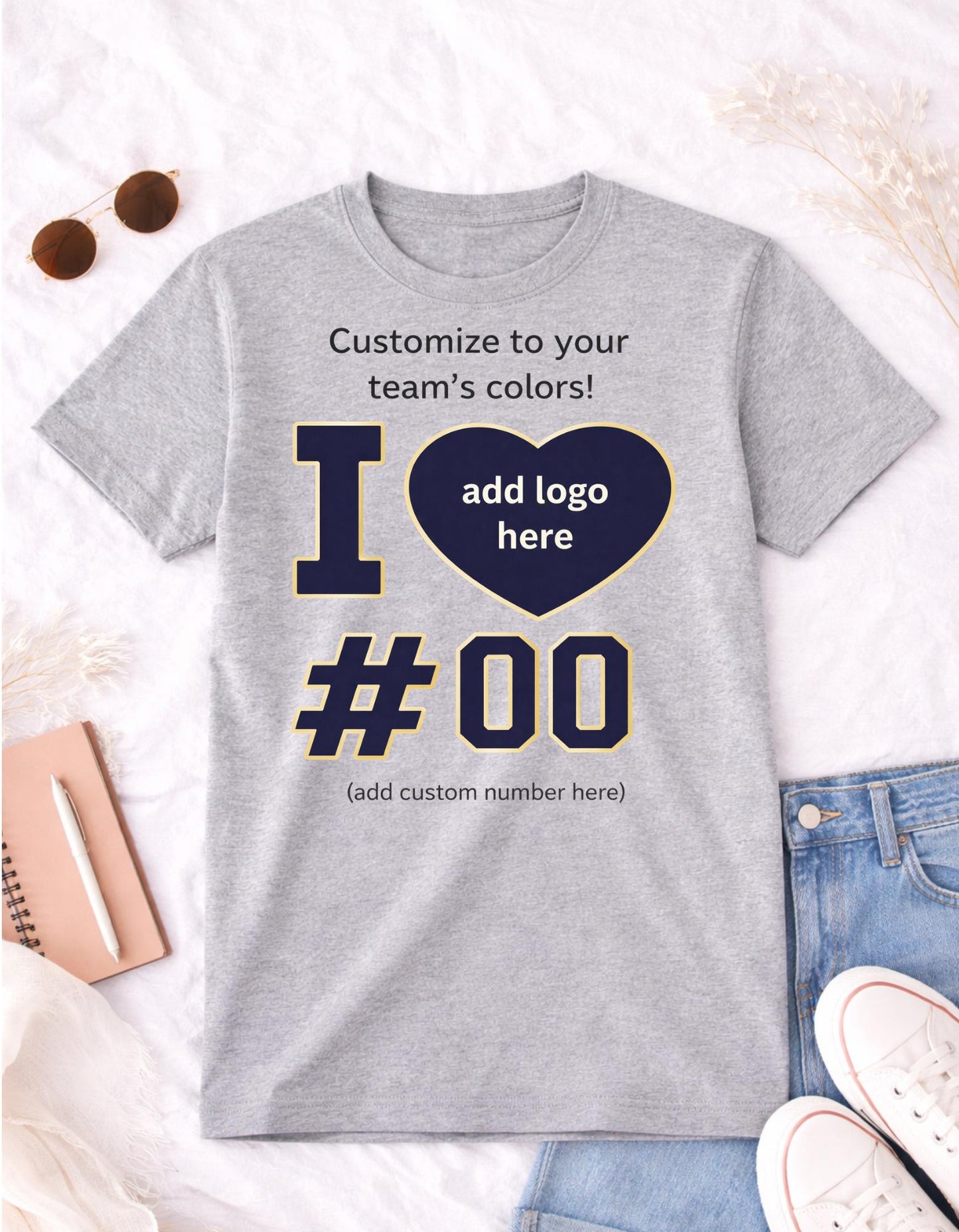 Custom “I Heart” Team Spirit Shirt | Personalized Number & Logo | Game Day Apparel | Sports Fan Tee